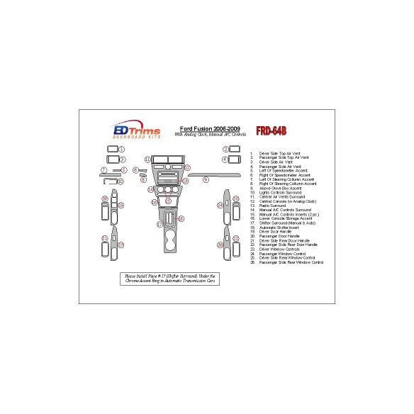 Ford Fusion 2006-2009 With Analogue Clock, Manual Gearbox A/C Controls Interior BD Dash Trim Kit