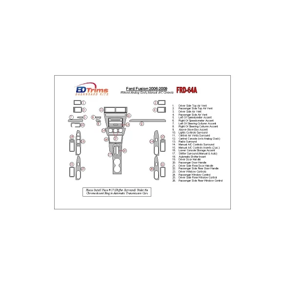Ford Fusion 2006-2009 With Automatic Clock, Manual Gearbox A/C Controls Interior BD Dash Trim Kit