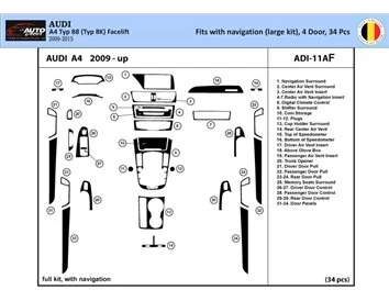 Audi A4 B8 Typ 8K 2009-2015 3D Interior Dashboard Trim Kit Dash Trim Dekor 34-Parts - 1 - Interior Dash Trim Kit