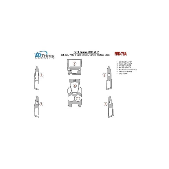 Ford Fusion 2013-UP Full Set, With Touch screen, Over OEM Main Interior Kit Interior BD Dash Trim Kit