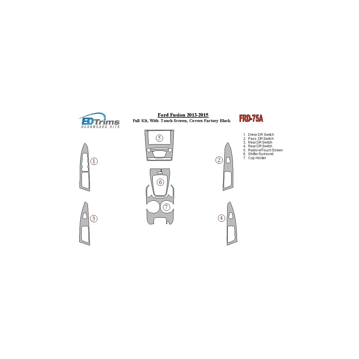 Ford Fusion 2013-UP Full Set, With Touch screen, Over OEM Main Interior Kit Interior BD Dash Trim Kit