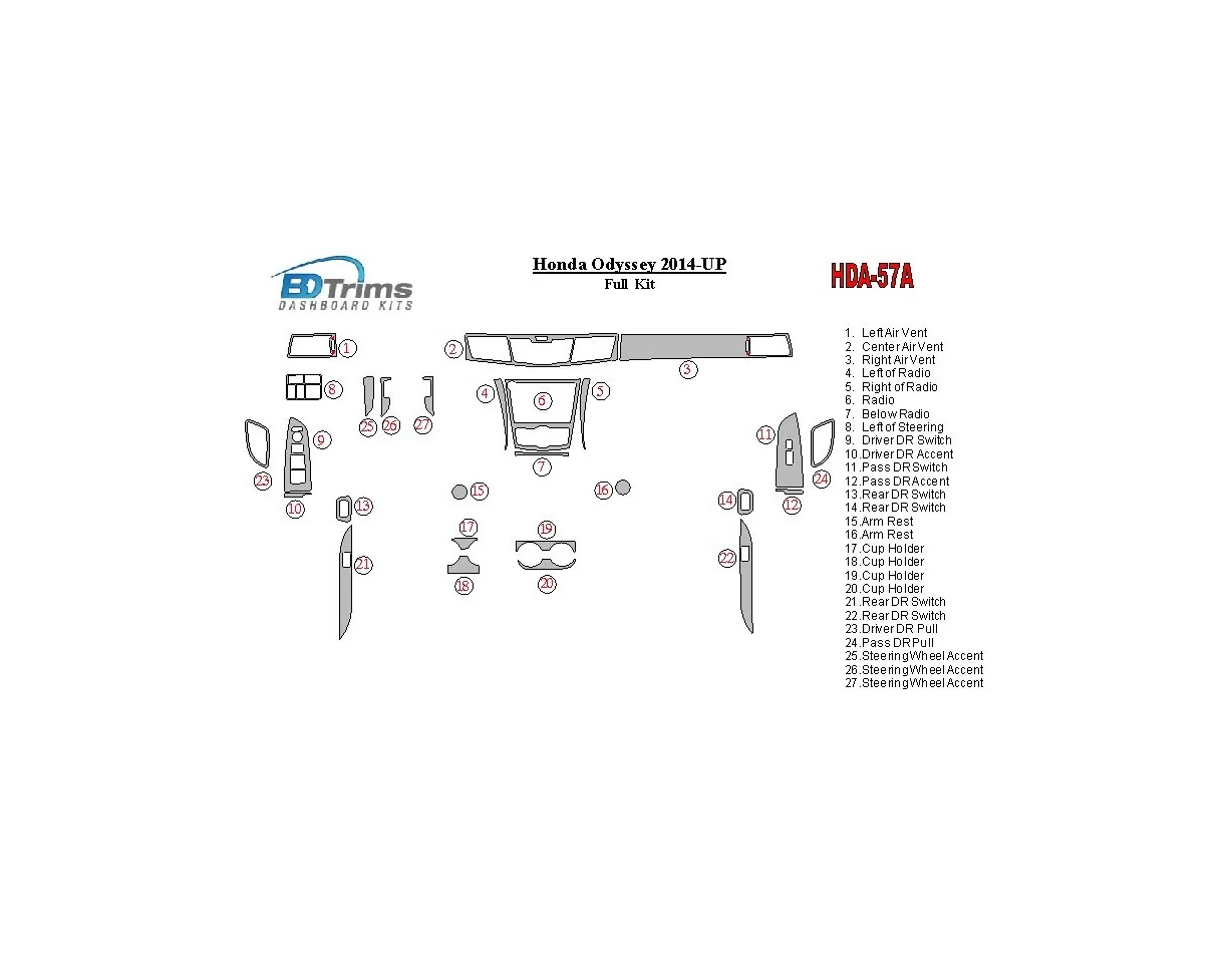 Honda Odyssey 2014-UP Full Set Interior BD Dash Trim Kit - 1 - Interior Dash Trim Kit