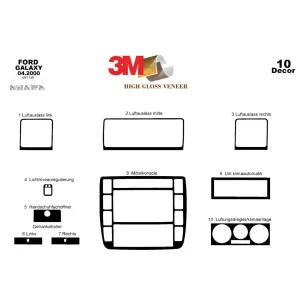 Ford Galaxi 04.2000 3D Interior Dashboard Trim Kit Dash Trim Dekor 10-Parts 2