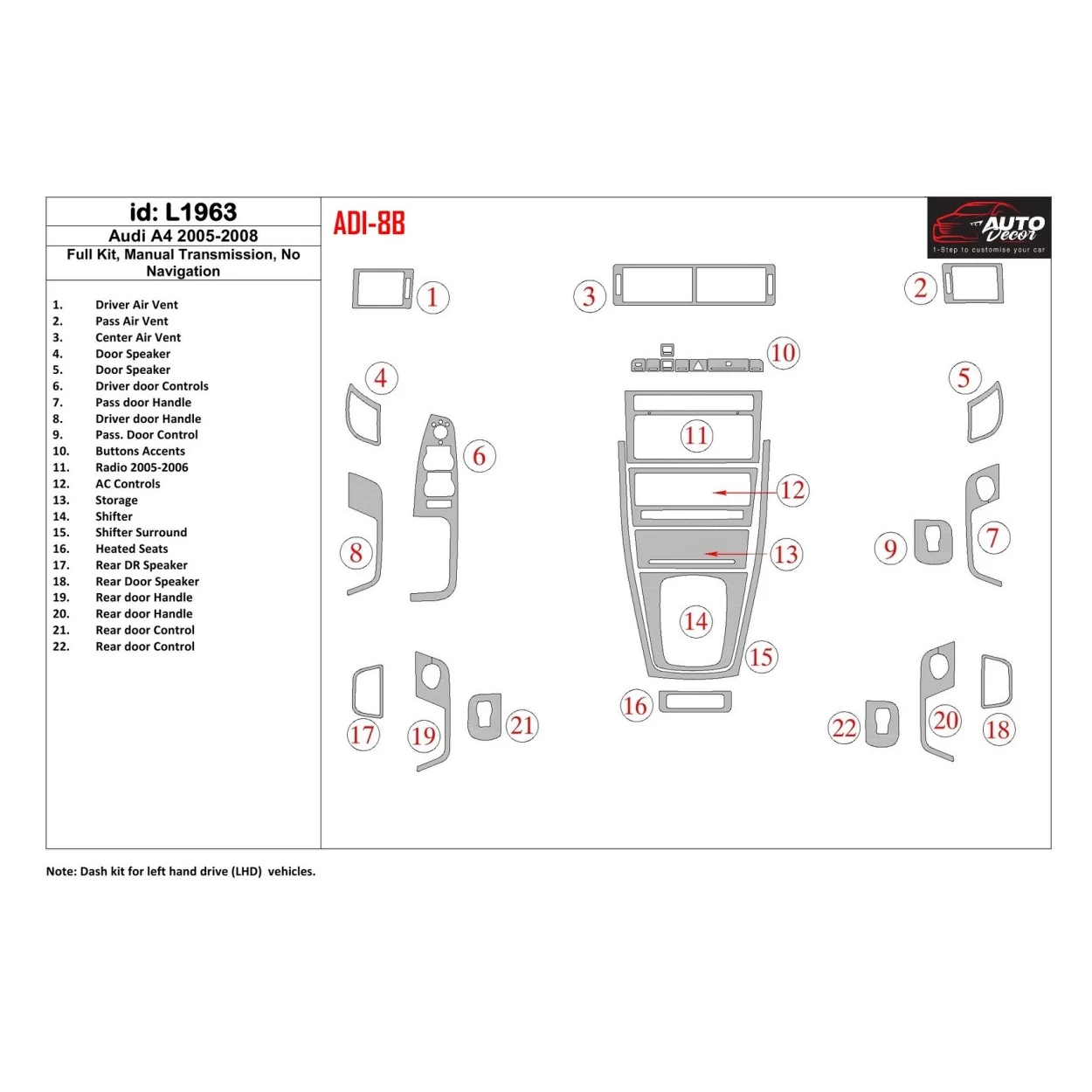 Audi A4 2005-2008 Manual Interior BD Dash Trim Kit