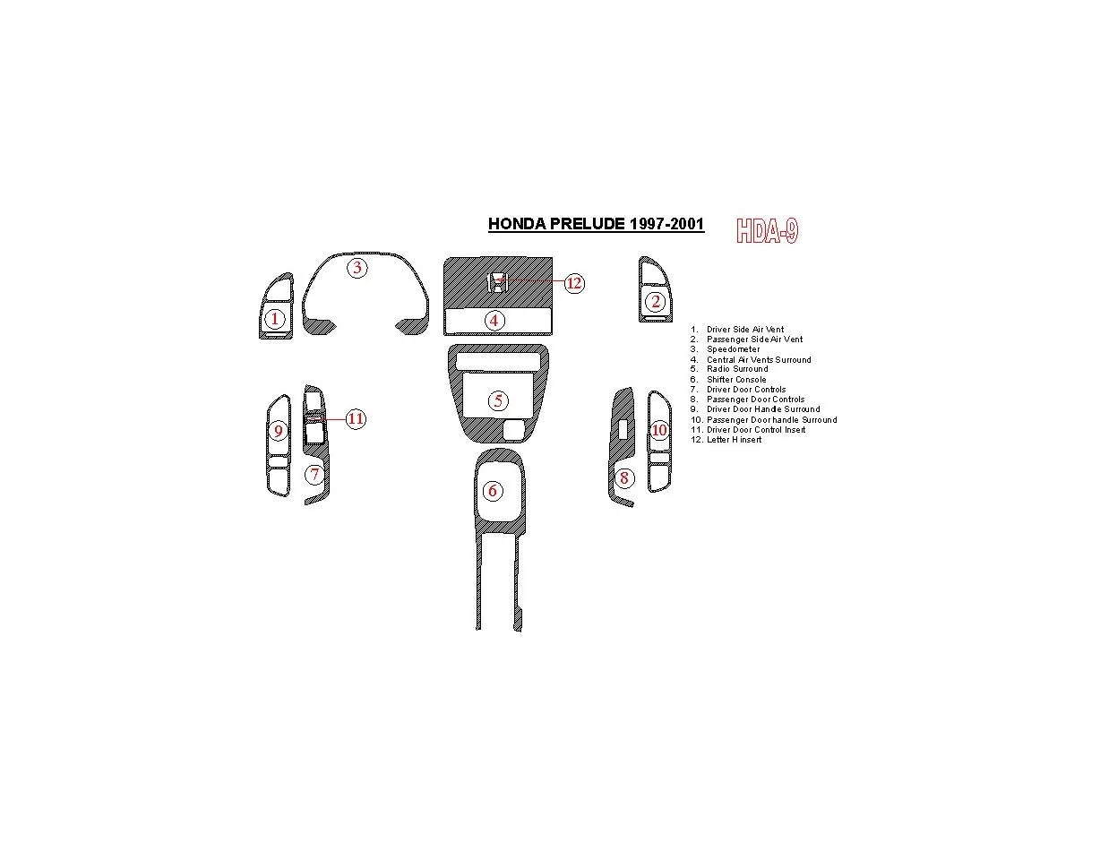Honda Prelude 1997-2001 Full Set Interior BD Dash Trim Kit - 1 - Interior Dash Trim Kit