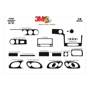 Ford Mondeo 10.96-09.00 3D Interior Dashboard Trim Kit Dash Trim Dekor 18-Parts 2