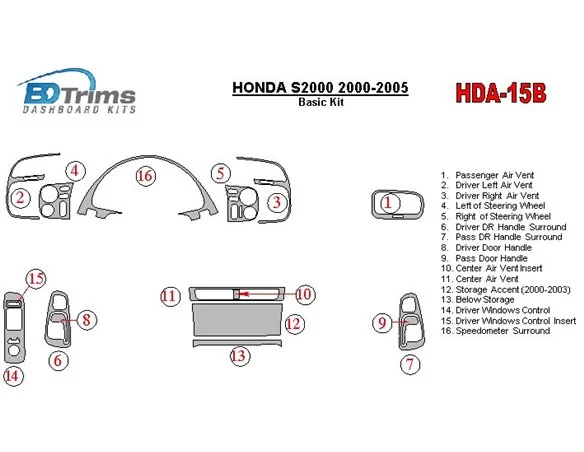 Honda S2000 2000-2005 Basic Set Interior BD Dash Trim Kit - 1 - Interior Dash Trim Kit