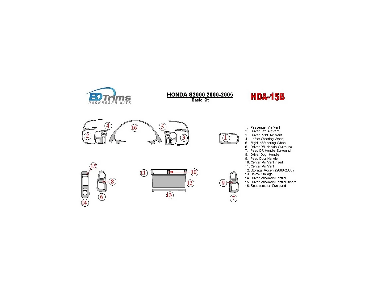 Honda S2000 2000-2005 Basic Set Interior BD Dash Trim Kit - 1 - Interior Dash Trim Kit
