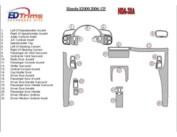 Honda S2000 2006-UP Full Set Interior BD Dash Trim Kit - 1 - Interior Dash Trim Kit