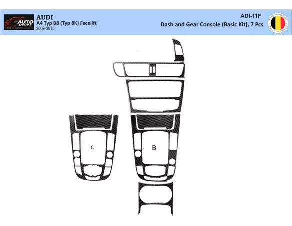 Audi A4 B8 Typ 8K 2009-2015 3D Interior Dashboard Trim Kit Dash Trim Dekor 7-Parts - 1 - Interior Dash Trim Kit