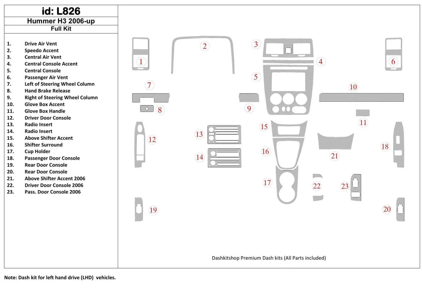 Hummer H3 2006-UP Full Set Interior BD Dash Trim Kit - 1 - Interior Dash Trim Kit