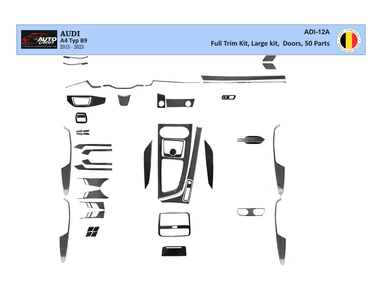 Audi A4 B9 Typ 8W 2015-2023 3D Interior Dashboard Trim Kit Dash Trim Dekor 50-Parts - 1 - Interior Dash Trim Kit