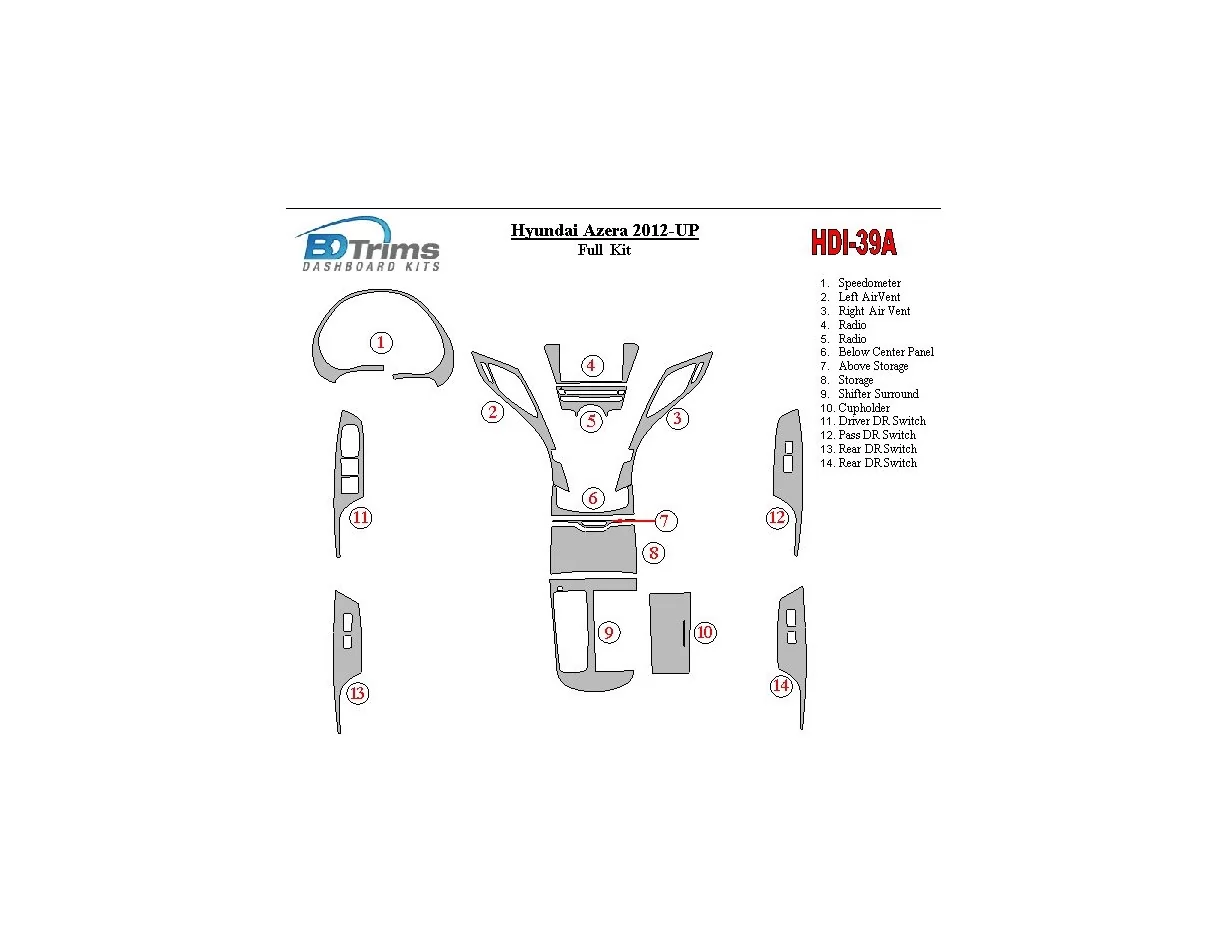 Hyundai Azera/Grandeur 2012-UP Interior BD Dash Trim Kit - 1 - Interior Dash Trim Kit