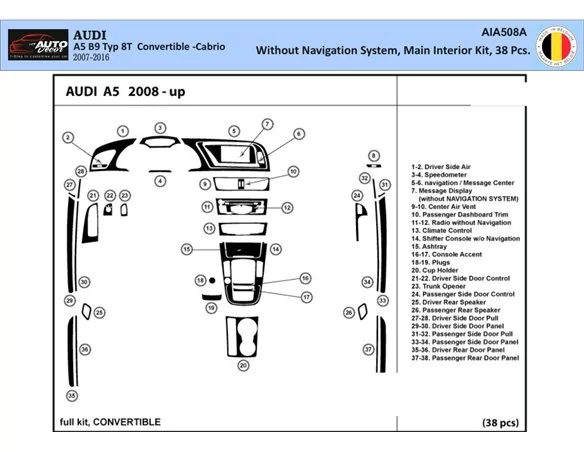 Audi A5 2008-2014 Hatchback 3D Interior Dashboard Trim Kit Dash Trim Dekor 42-Parts - 1 - Interior Dash Trim Kit