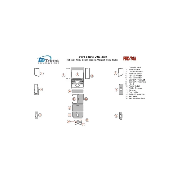 Ford Taurus 2013-UP Full Set, With Touch screen, Without Sony Radio Interior BD Dash Trim Kit