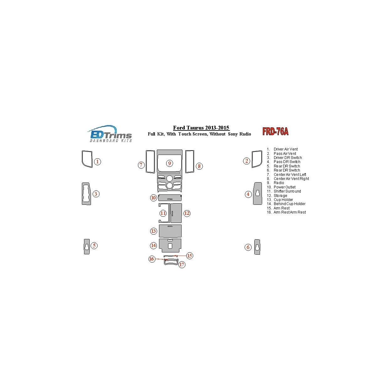 Ford Taurus 2013-UP Full Set, With Touch screen, Without Sony Radio Interior BD Dash Trim Kit