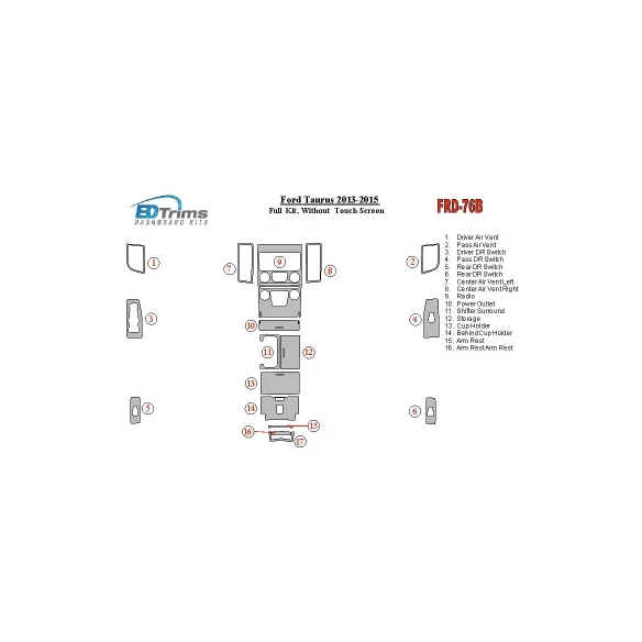 Ford Taurus 2013-UP Full Set, Without Touch screen Interior BD Dash Trim Kit
