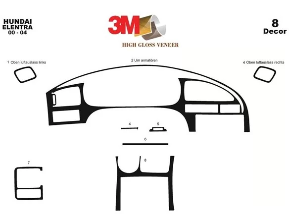 Hyundai Elantra 08.00-12.03 3D Interior Dashboard Trim Kit Dash Trim Dekor 8-Parts