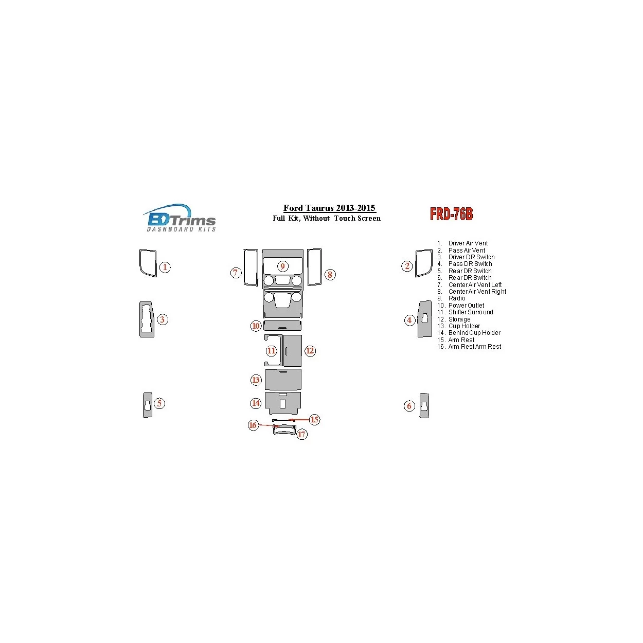 Ford Taurus 2013-UP Full Set, Without Touch screen Interior BD Dash Trim Kit