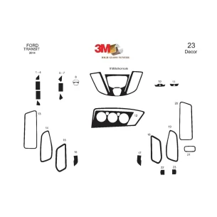 Ford Transit 01.2014 3D Interior Dashboard Trim Kit Dash Trim Dekor 23-Parts 2