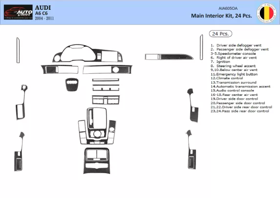 Audi A6 2005-2011 3D Interior Dashboard Trim Kit Dash Trim Dekor 25-Parts - 1 - Interior Dash Trim Kit