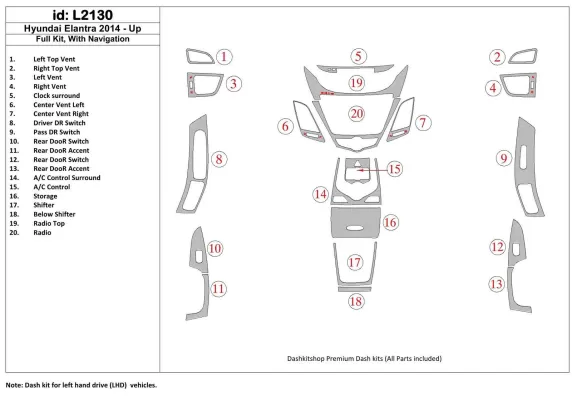 Hyundai Elantra 2014-UP Full Set, With NAVI Interior BD Dash Trim Kit - 1 - Interior Dash Trim Kit