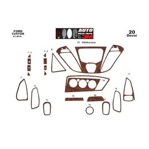 Ford Transit Custom 01.2014 3D Interior Dashboard Trim Kit Dash Trim Dekor 22-Parts 2