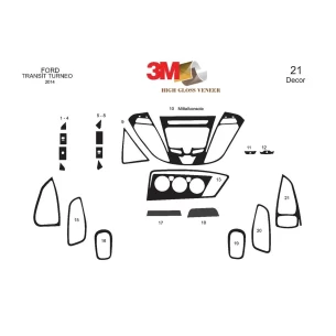Ford Transit Custom Torneo 01.2014 3D Interior Dashboard Trim Kit Dash Trim Dekor 23-Parts 2