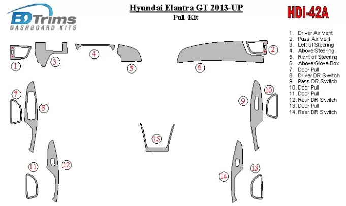 Hyundai Elantra GT 2013-UP Full Set Interior BD Dash Trim Kit - 1 - Interior Dash Trim Kit