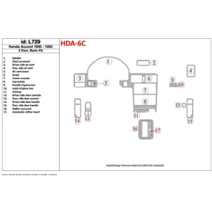 Honda Accord 1990-1993 2 Doors, Basic Set, 17 Parts set Interior BD Dash Trim Kit 2