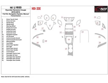 Hyundai Genesis Coupe 2010-2012 Full Set, Navigation system, Manual Gearbox Interior BD Dash Trim Kit - 1 - Interior Dash Trim K