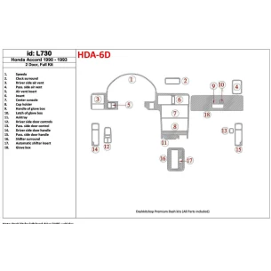 Honda Accord 1990-1993 2 Doors, Full Set, 18 Parts set Interior BD Dash Trim Kit 2