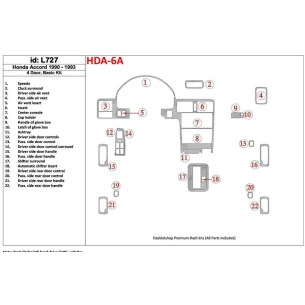 Honda Accord 1990-1993 4 Doors, Basic Set, 22 Parts set Interior BD Dash Trim Kit 2