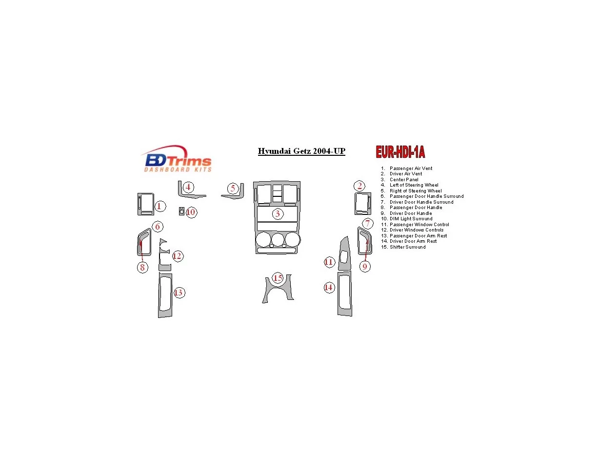 Hyundai Getz 2004-UP Interior BD Dash Trim Kit - 1 - Interior Dash Trim Kit