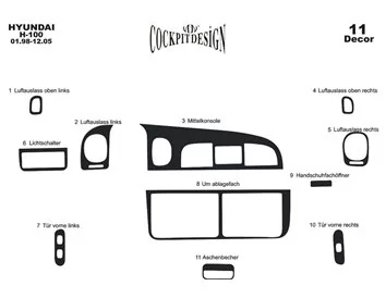 Hyundai H 100 01.98-07.04 3D Interior Dashboard Trim Kit Dash Trim Dekor 11-Parts
