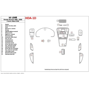 Honda Accord 1998-2000 2 Doors, Mtach OEM, 22 Parts set Interior BD Dash Trim Kit 2