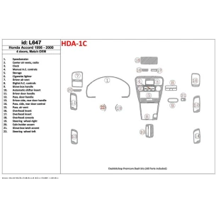 Honda Accord 1998-2000 4 Doors, OEM Compliance, 22 Parts set Interior BD Dash Trim Kit 2