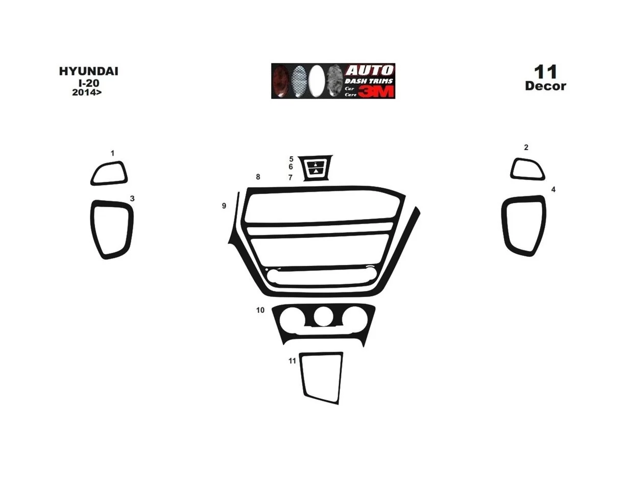 Hyundai I 20 06.2014 3D Interior Dashboard Trim Kit Dash Trim Dekor 11-Parts - 1 - Interior Dash Trim Kit