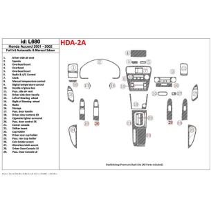 Honda Accord 2001-2002 2 Doors, Full Set, 27 Parts set Interior BD Dash Trim Kit 2