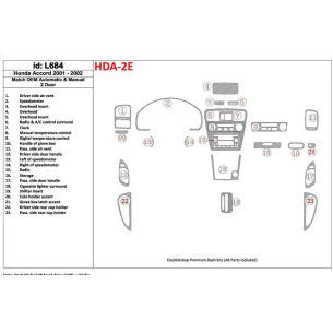 Honda Accord 2001-2002 2 Doors, OEM Compliance, 23 Parts set Interior BD Dash Trim Kit 2