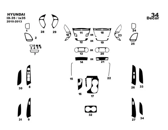 Hyundai ix35 2010-2013 3D Interior Dashboard Trim Kit Dash Trim Dekor 34-Parts - 1 - Interior Dash Trim Kit