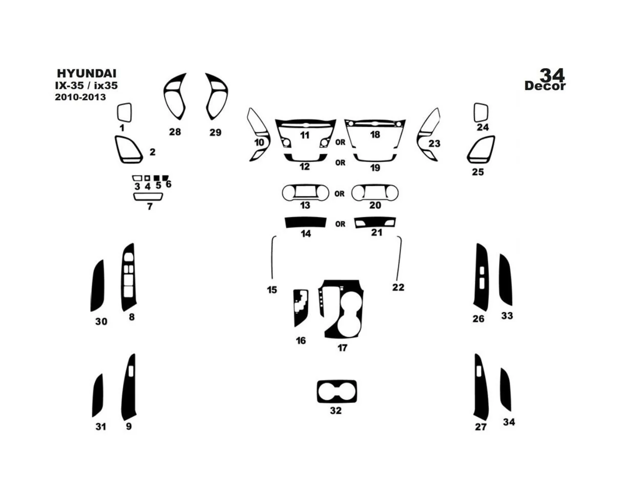 Hyundai ix35 2010-2013 3D Interior Dashboard Trim Kit Dash Trim Dekor 34-Parts - 1 - Interior Dash Trim Kit