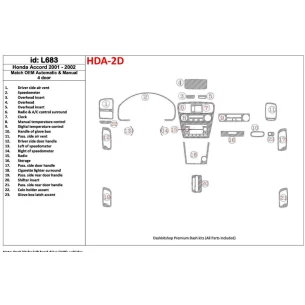Honda Accord 2001-2002 4 Doors, OEM Compliance, 23 Parts set Interior BD Dash Trim Kit 2
