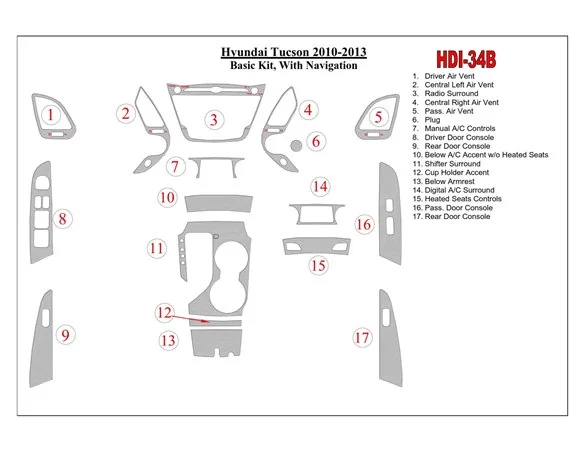 Hyundai ix35 2010-UP Basic Set, With NAVI Interior BD Dash Trim Kit - 1 - Interior Dash Trim Kit