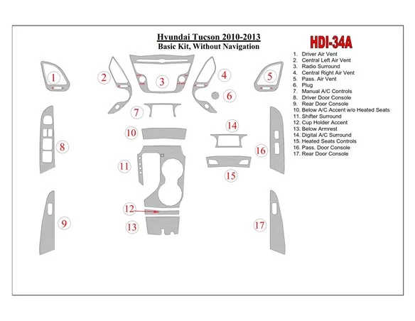 Hyundai ix35 2010-UP Basic Set, Without NAVI Interior BD Dash Trim Kit