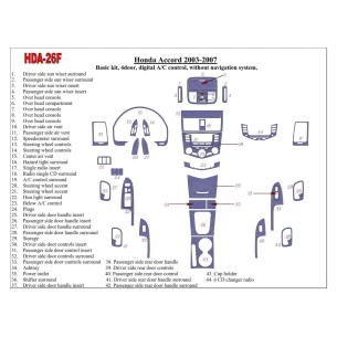 Honda Accord 2003-2007 Basic Set, Automatic A/C control, Without NAVI system, 4 Doors Interior BD Dash Trim Kit 2