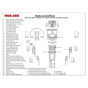 Honda Accord 2003-2007 Basic Set, Manual Gearbox A/C Control, Without NAVI system, 4 Doors Interior BD Dash Trim Kit 2