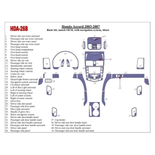 Honda Accord 2003-2007 Basic Set, OEM Compliance, With NAVI system, 4 Doors Interior BD Dash Trim Kit 2