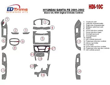 Hyundai Santa Fe 2001-2002 Basic Set, With Automatic Climate Control, 17 Parts set Interior BD Dash Trim Kit - 1 - Interior Dash