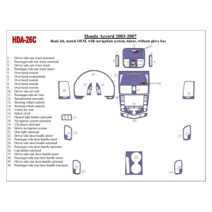 Honda Accord 2003-2007 Basic Set, OEM Compliance, With NAVI system, Without glowe-box, 4 Doors Interior BD Dash Trim Kit